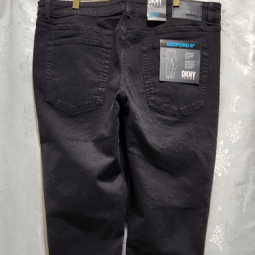 NEW DKNY Bedford Men's Slim Fit Straight Leg Black Rinse Denim Jeans (36x32) - Picture 5 of 16